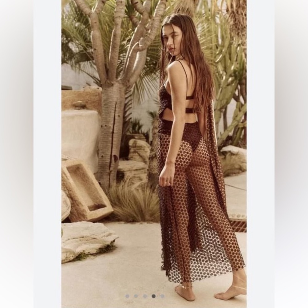 Free People Smoke & Mirrors Strappy Crochet Lace Embellished Bodysuit Dress - Picture 4 of 8